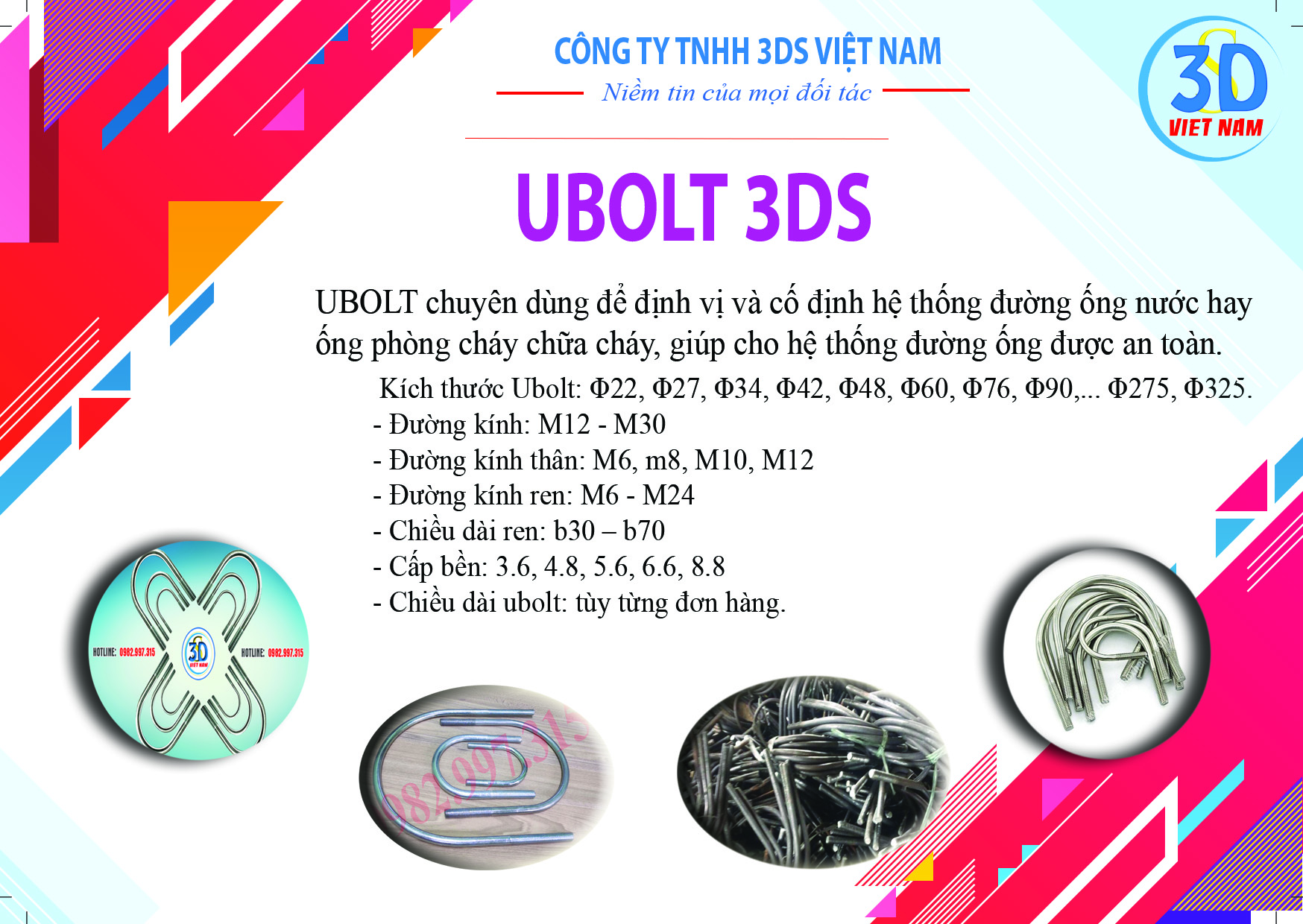 Báo giá Ubolt M8x90. Tại sao nên mua Ubolt tại Vật tư phụ trợ 3DS